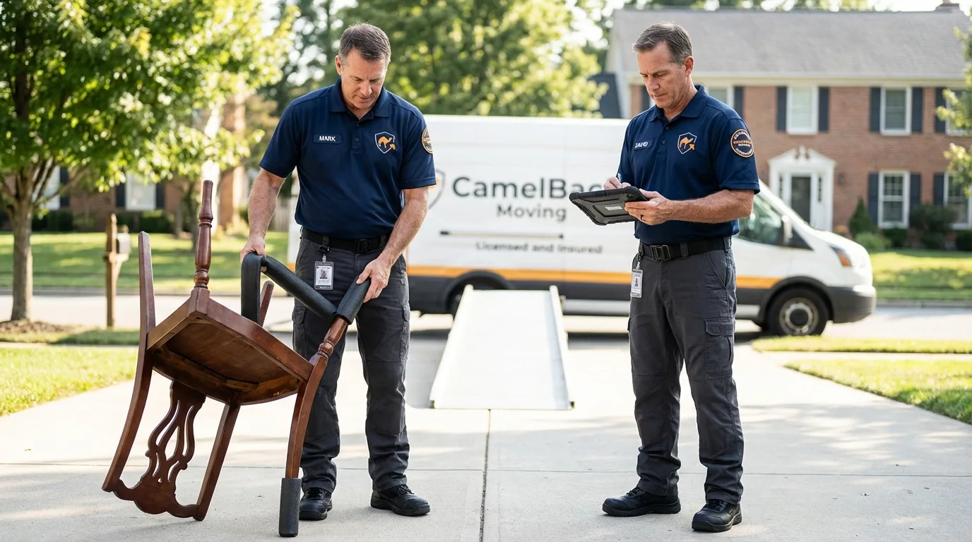 Movers inspecting furniture for damage prevention before loading in Britton, SD