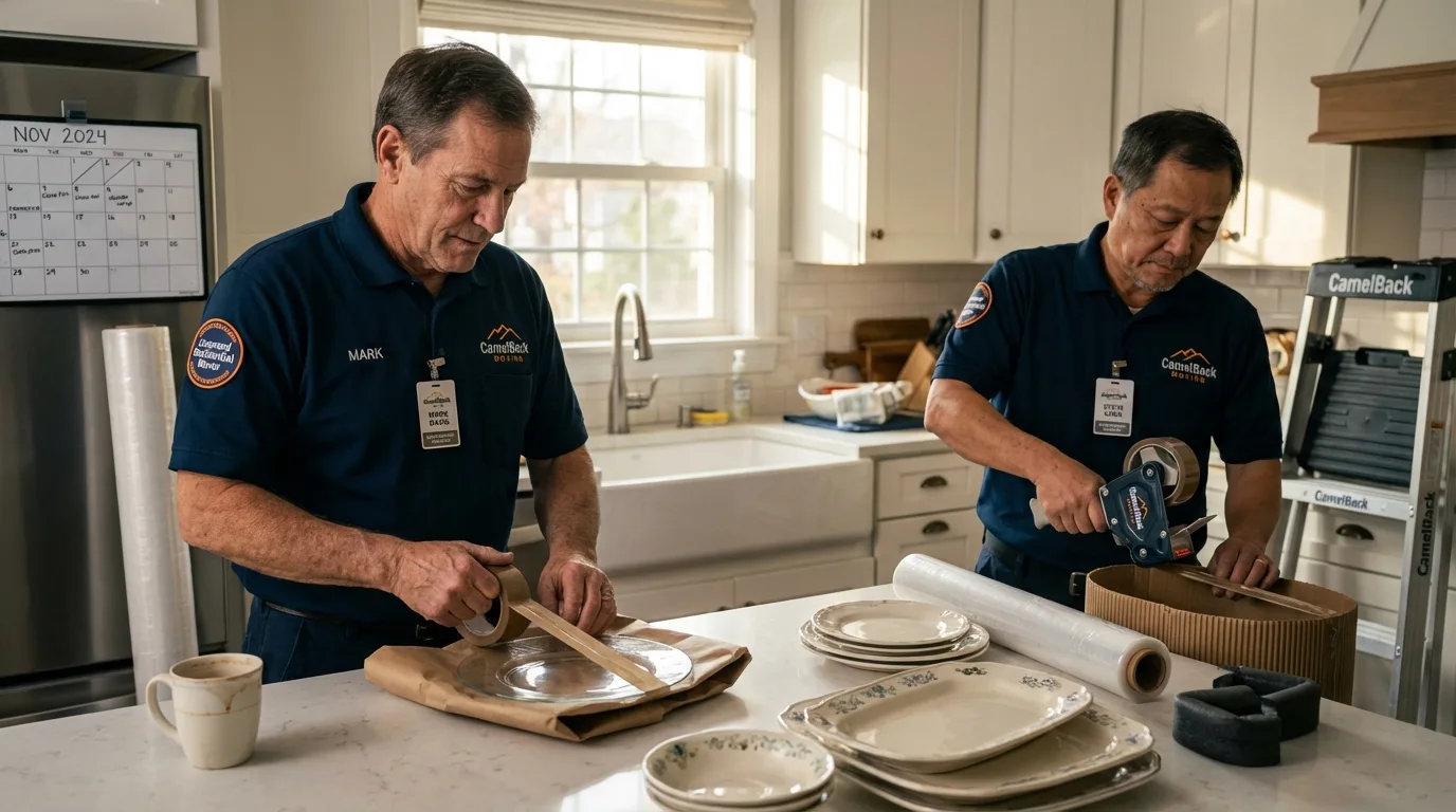 Professional crew packing kitchen dishware in Britton, SD